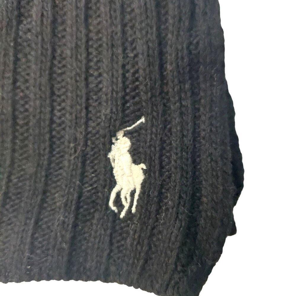 POLO Ralph Lauren 80s Vintage Black Ribbed Knit Scarf Embroidered Logo Scarves - Picture 6 of 7